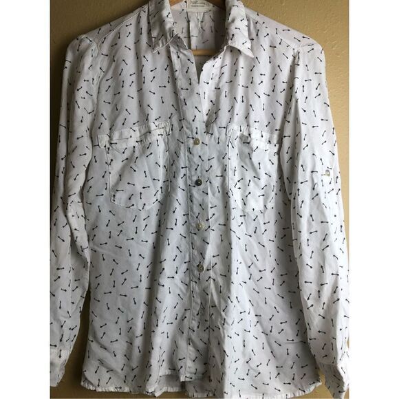 Just Living Womens White Collared Printed Keys Pocket Button Up Shirt Size Small - Picture 1 of 14